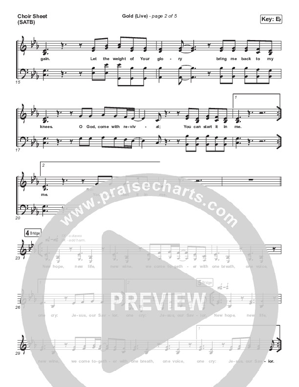 Gold (Live) Choir Sheet (SATB) (Jesus Culture / Bryan & Katie Torwalt)