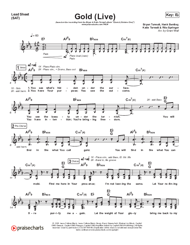 Gold (Live) Lead Sheet (SAT) (Jesus Culture / Bryan & Katie Torwalt)