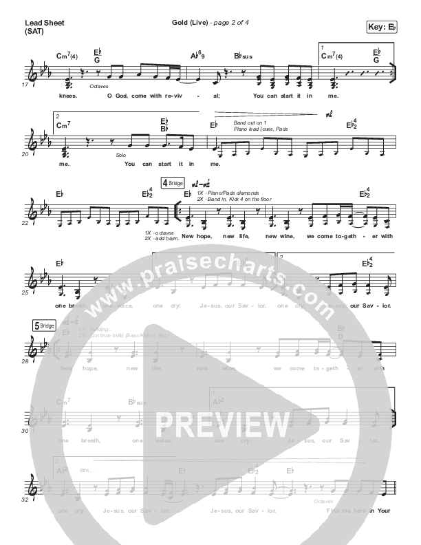 Gold (Live) Lead Sheet (SAT) (Jesus Culture / Bryan & Katie Torwalt)