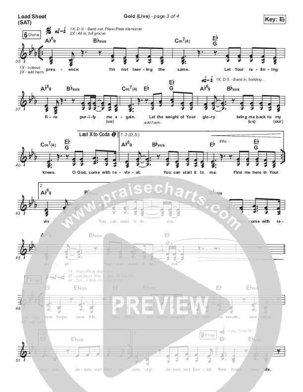 Gold (Live) Lead Sheet (SAT) (Jesus Culture / Bryan & Katie Torwalt)