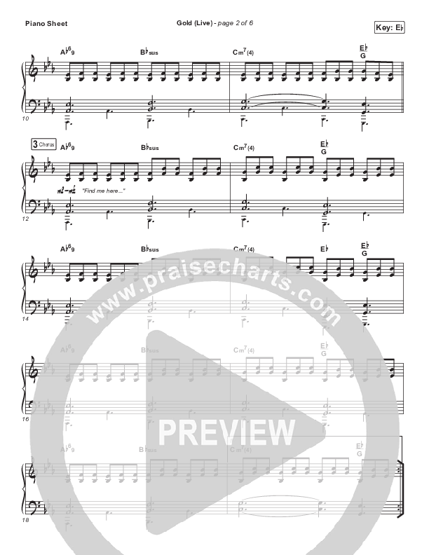 Gold (Live) Piano Sheet (Jesus Culture / Bryan & Katie Torwalt)