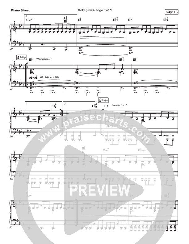 Gold (Live) Piano Sheet (Jesus Culture / Bryan & Katie Torwalt)
