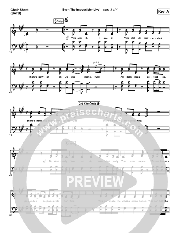 Even The Impossible (Live) Choir Sheet (SATB) (Mack Brock)