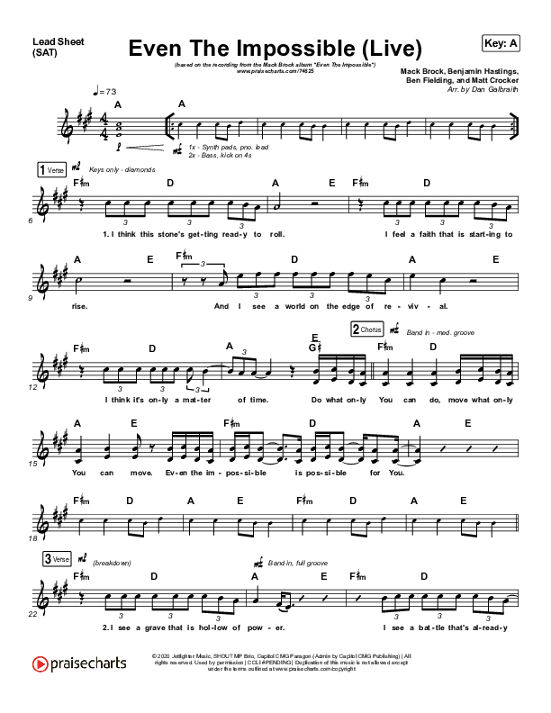 Even The Impossible (Live) Lead Sheet (SAT) (Mack Brock)
