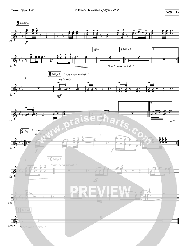 Lord Send Revival (Live) Tenor Sax 1/2 (Hillsong Young & Free)