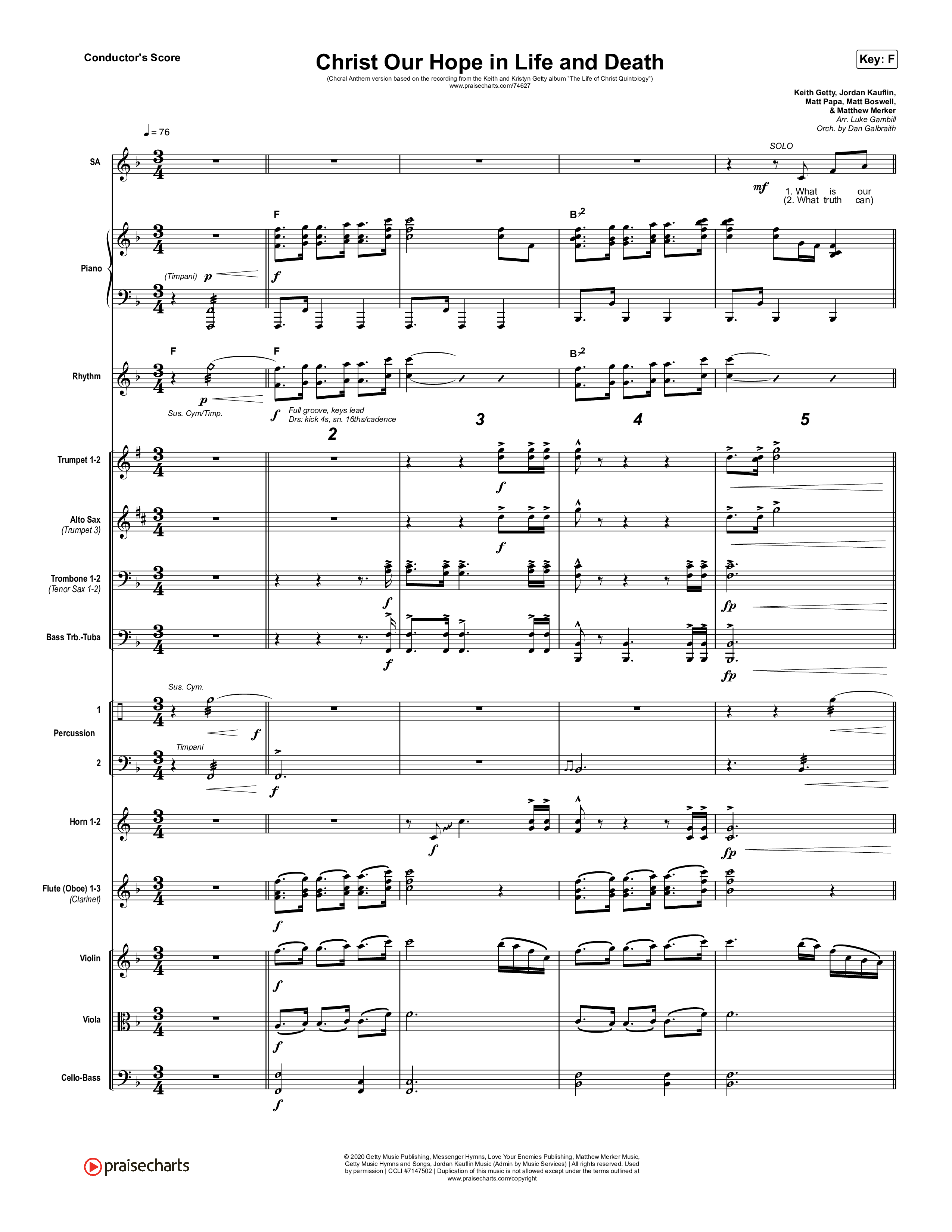 Christ Our Hope In Life And Death (Choral Anthem SATB) Conductor's Score (Matt Papa / Keith & Kristyn Getty / Arr. Luke Gambill)