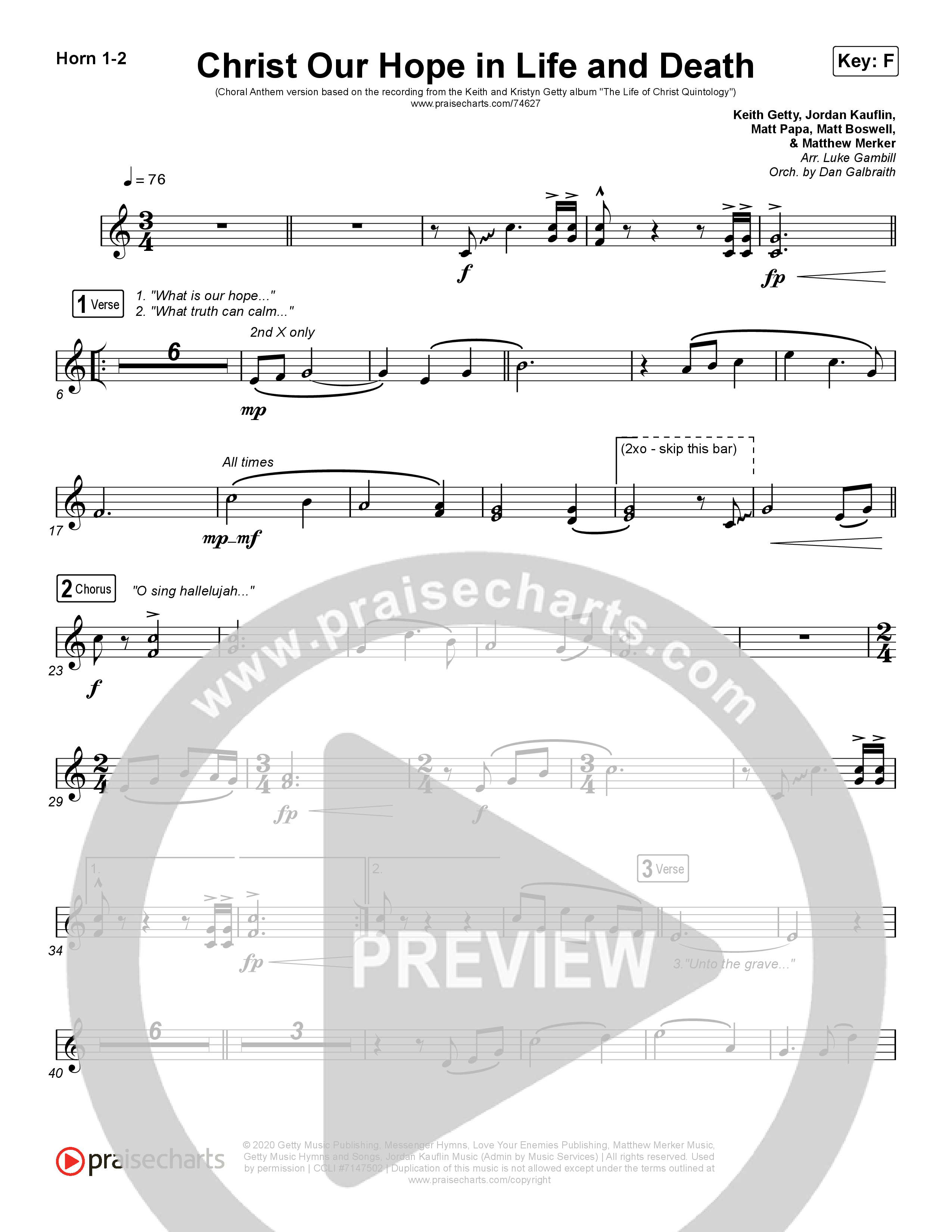 Christ Our Hope In Life And Death (Choral Anthem SATB) French Horn 1,2 (Matt Papa / Keith & Kristyn Getty / Arr. Luke Gambill)