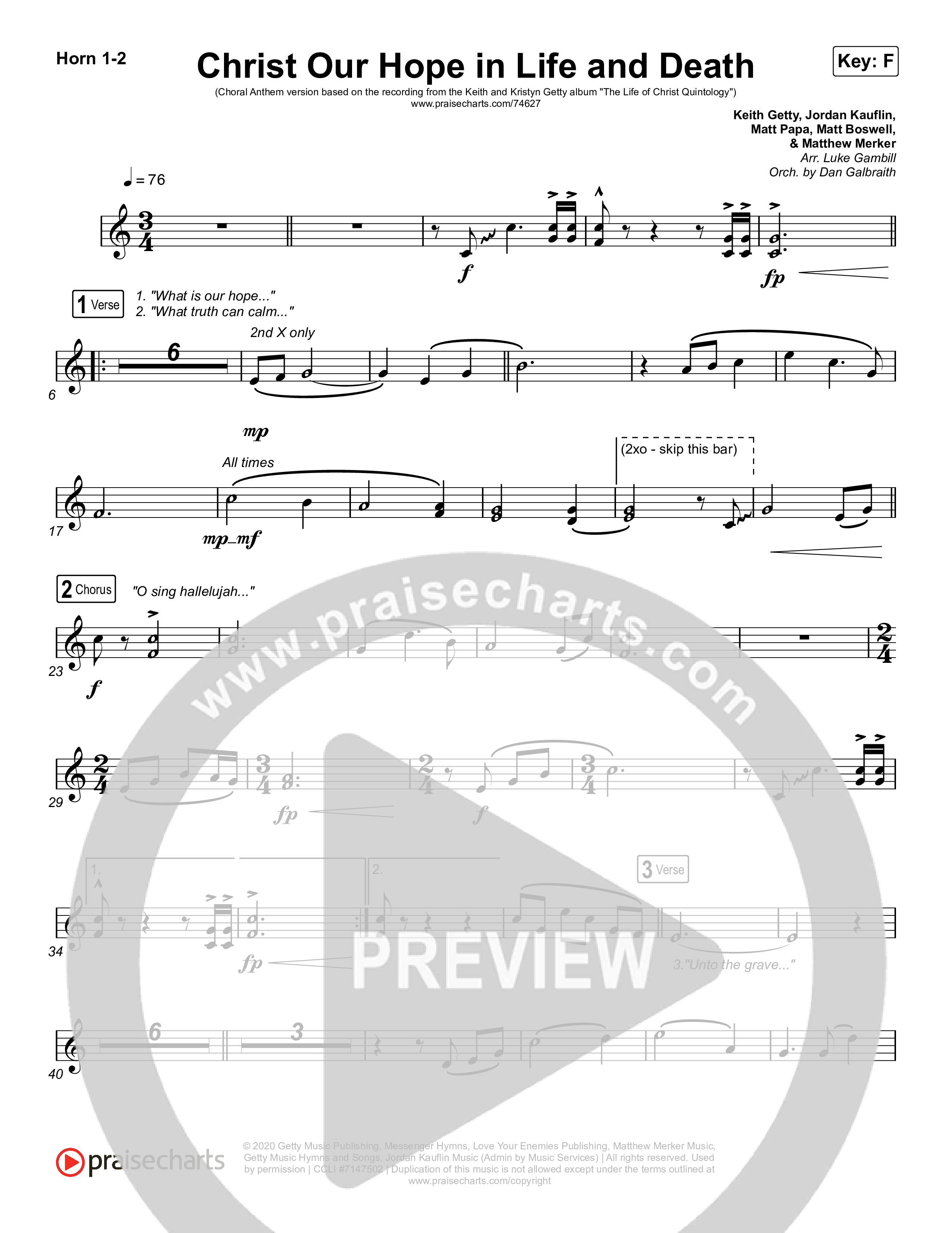 Christ Our Hope In Life And Death (Choral Anthem SATB) French Horn 1,2 (Matt Papa / Keith & Kristyn Getty / Arr. Luke Gambill)