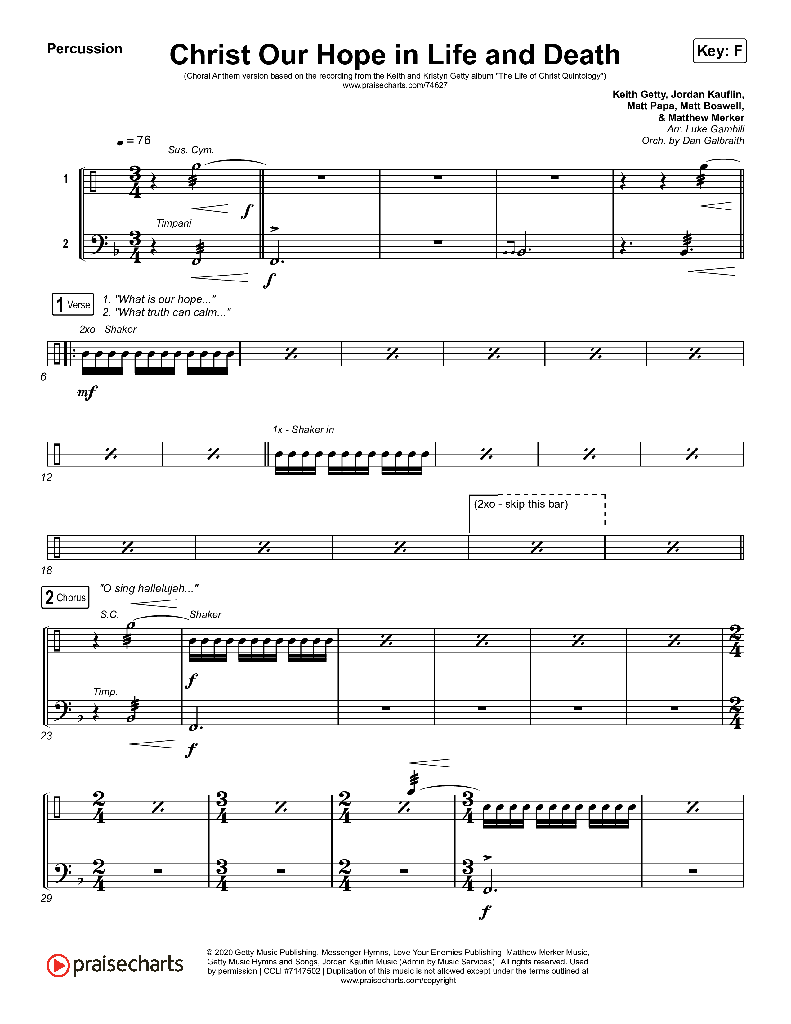 Christ Our Hope In Life And Death (Choral Anthem SATB) Percussion (Matt Papa / Keith & Kristyn Getty / Arr. Luke Gambill)