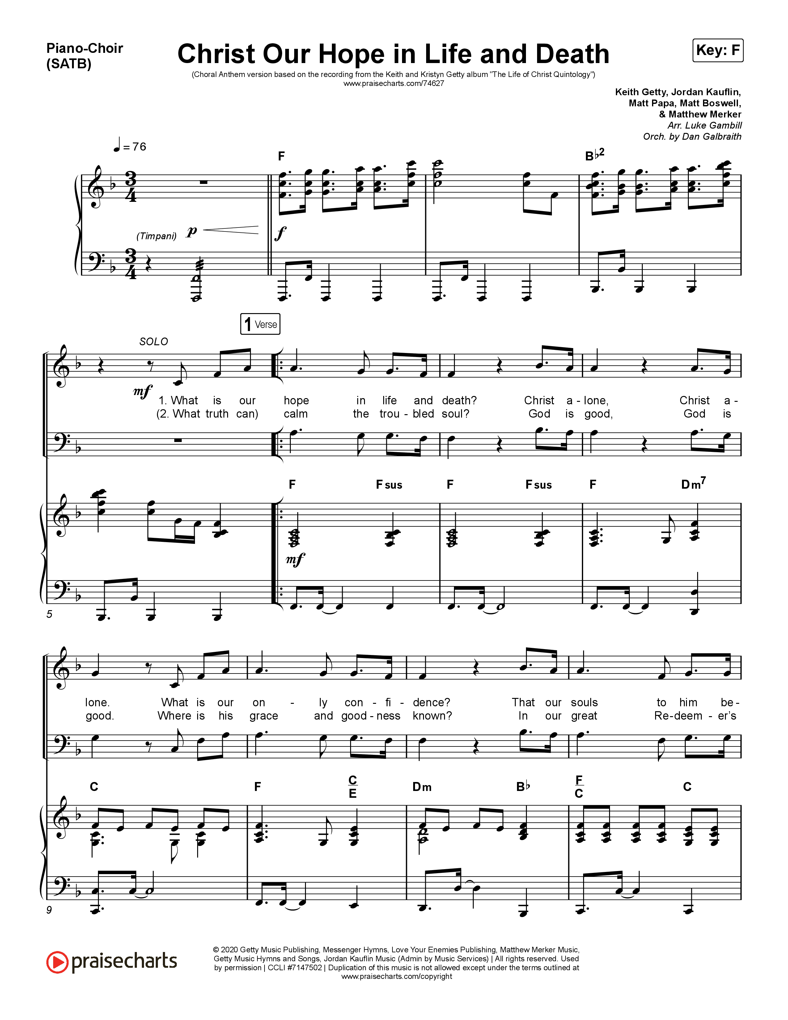 Christ Our Hope In Life And Death (Choral Anthem SATB) Piano Sheet (Matt Papa / Keith & Kristyn Getty / Arr. Luke Gambill)
