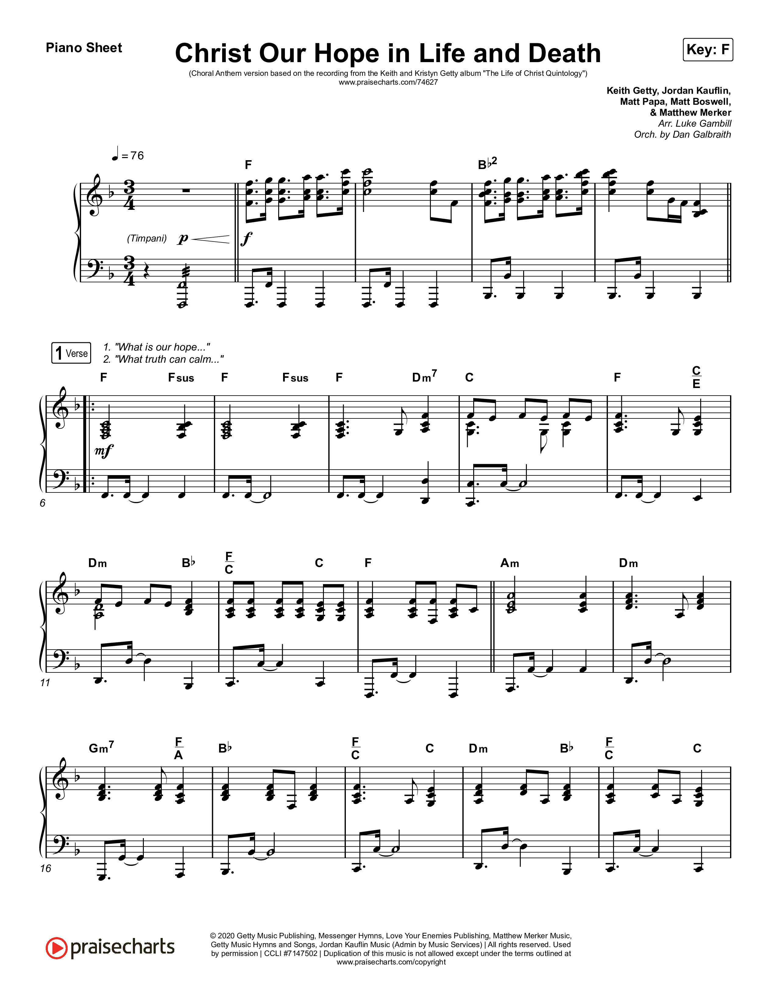 Christ Our Hope In Life And Death (Choral Anthem SATB) Piano Sheet (Matt Papa / Keith & Kristyn Getty / Arr. Luke Gambill)