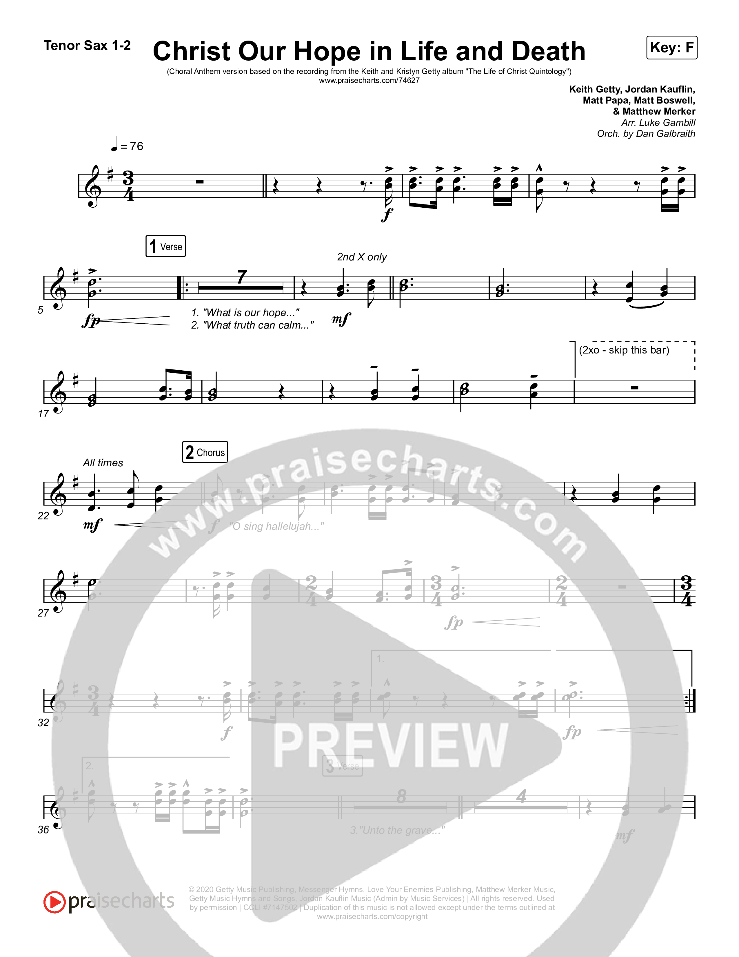 Christ Our Hope In Life And Death (Choral Anthem SATB) Tenor Sax 1,2 (Matt Papa / Keith & Kristyn Getty / Arr. Luke Gambill)
