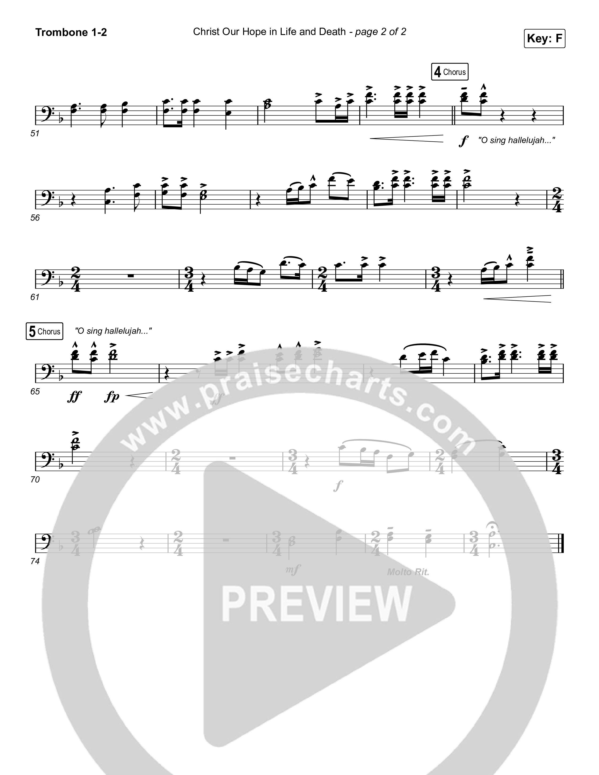 Christ Our Hope In Life And Death (Choral Anthem SATB) Trombone 1,2 (Matt Papa / Keith & Kristyn Getty / Arr. Luke Gambill)