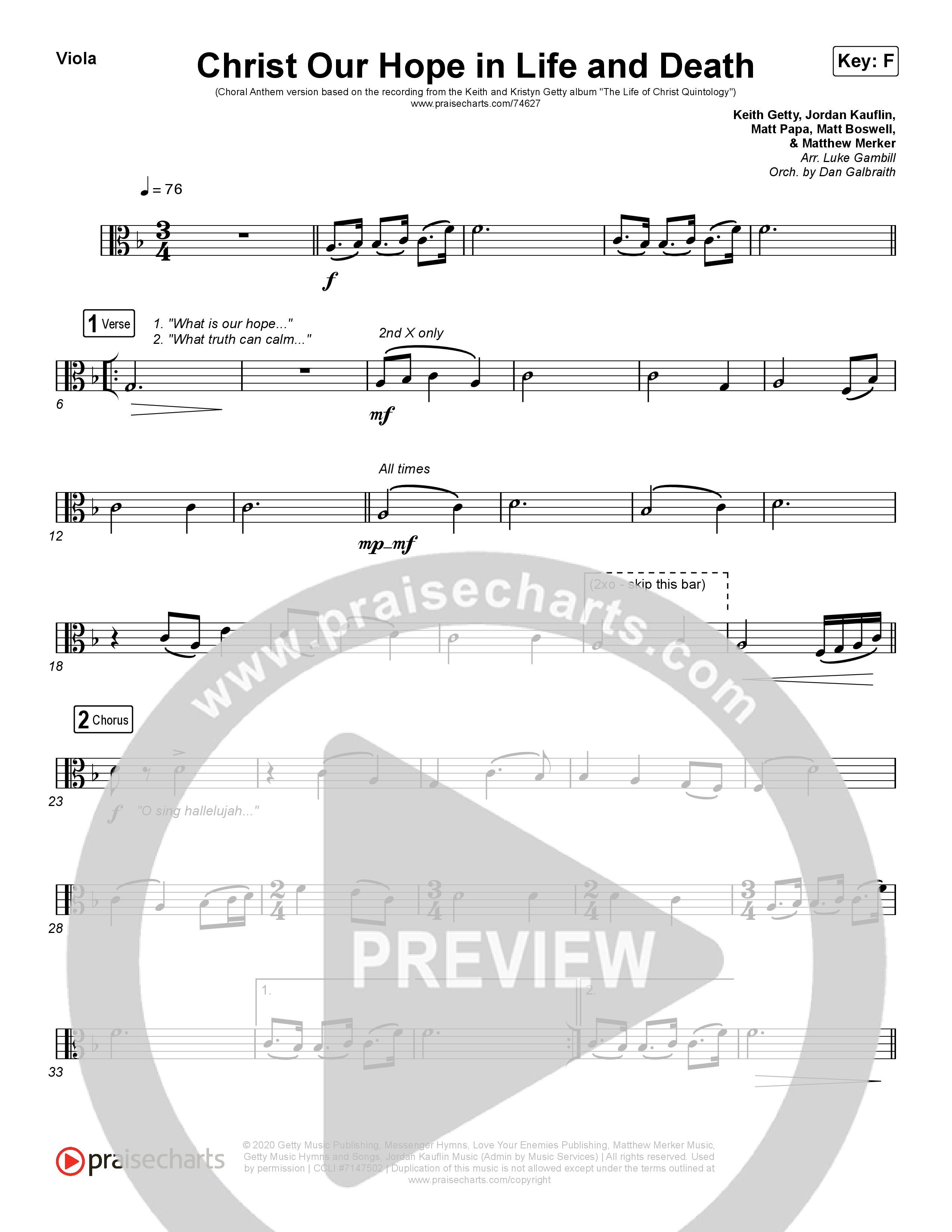 Christ Our Hope In Life And Death (Choral Anthem SATB) Viola (Matt Papa / Keith & Kristyn Getty / Arr. Luke Gambill)