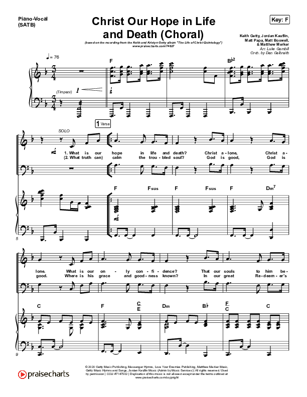 Christ Our Hope In Life And Death (Choral Anthem SATB) Piano/Vocal (SATB) (Matt Papa / Keith & Kristyn Getty / Arr. Luke Gambill)