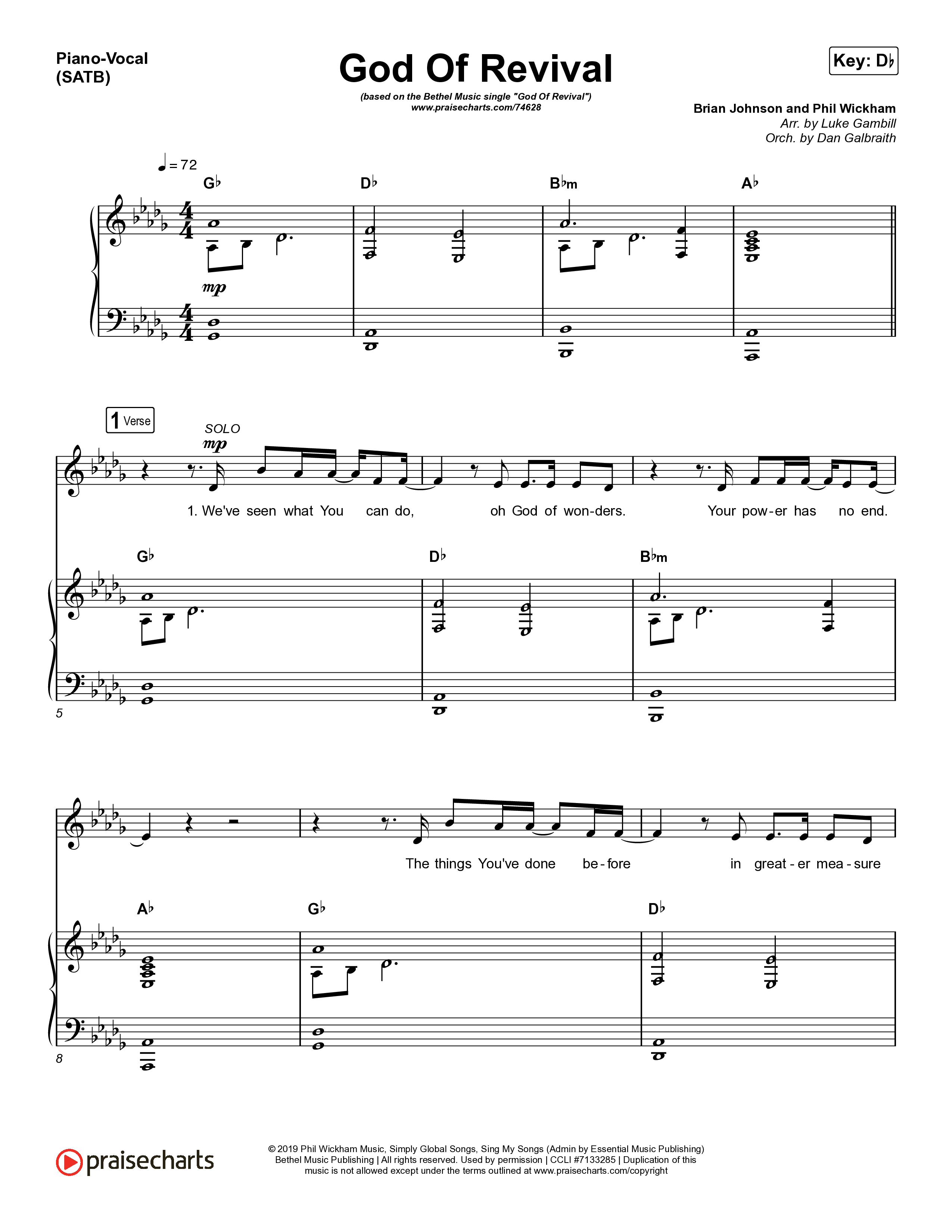 God Of Revival (Choral Anthem SATB) Piano/Vocal Pack (Bethel Music / Arr. Luke Gambill)
