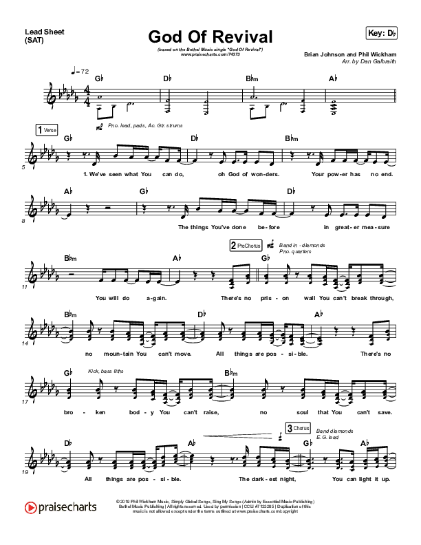 God Of Revival (Choral Anthem SATB) Lead Sheet (SAT) (Bethel Music / Arr. Luke Gambill)