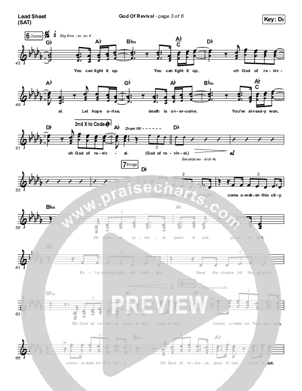 God Of Revival (Choral Anthem SATB) Lead Sheet (SAT) (Bethel Music / Arr. Luke Gambill)