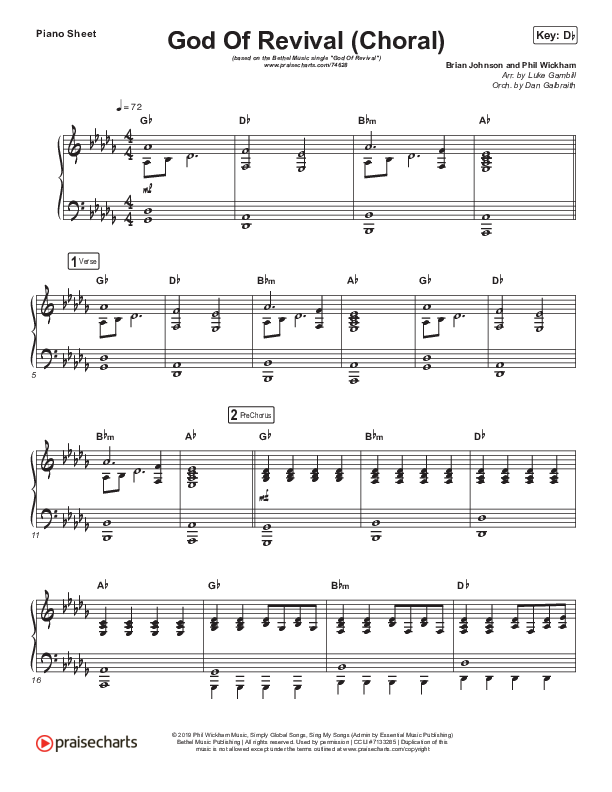 God Of Revival (Choral Anthem SATB) Piano Sheet (Bethel Music / Arr. Luke Gambill)
