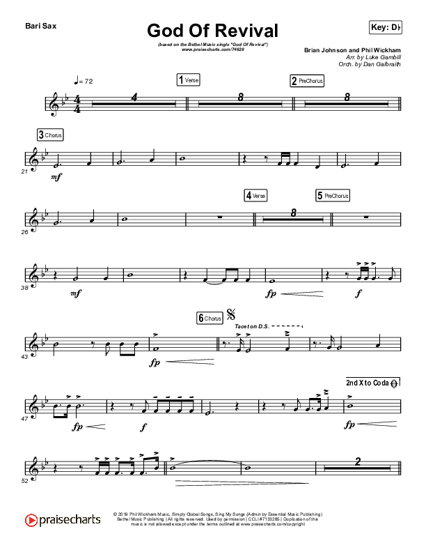 God Of Revival (Choral Anthem SATB) Bari Sax (Bethel Music / Arr. Luke Gambill)
