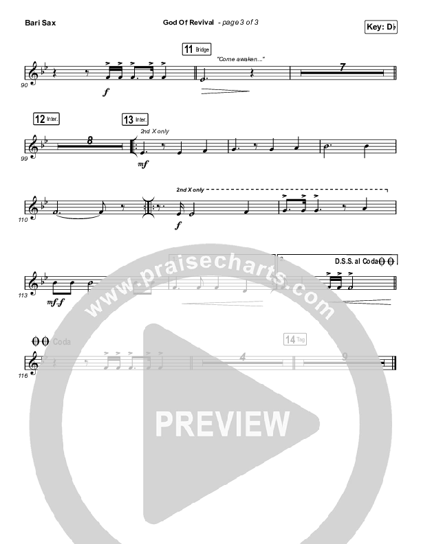 God Of Revival (Choral Anthem SATB) Bari Sax (Bethel Music / Arr. Luke Gambill)