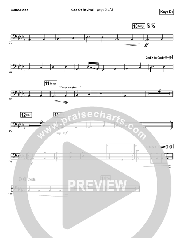 God Of Revival (Choral Anthem SATB) Cello/Bass (Bethel Music / Arr. Luke Gambill)