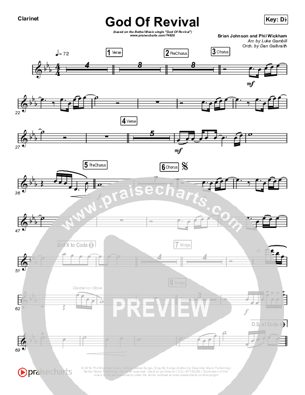 God Of Revival (Choral Anthem SATB) Clarinet (Bethel Music / Arr. Luke Gambill)