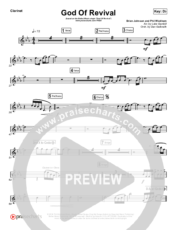 God Of Revival (Choral Anthem SATB) Clarinet (Bethel Music / Arr. Luke Gambill)