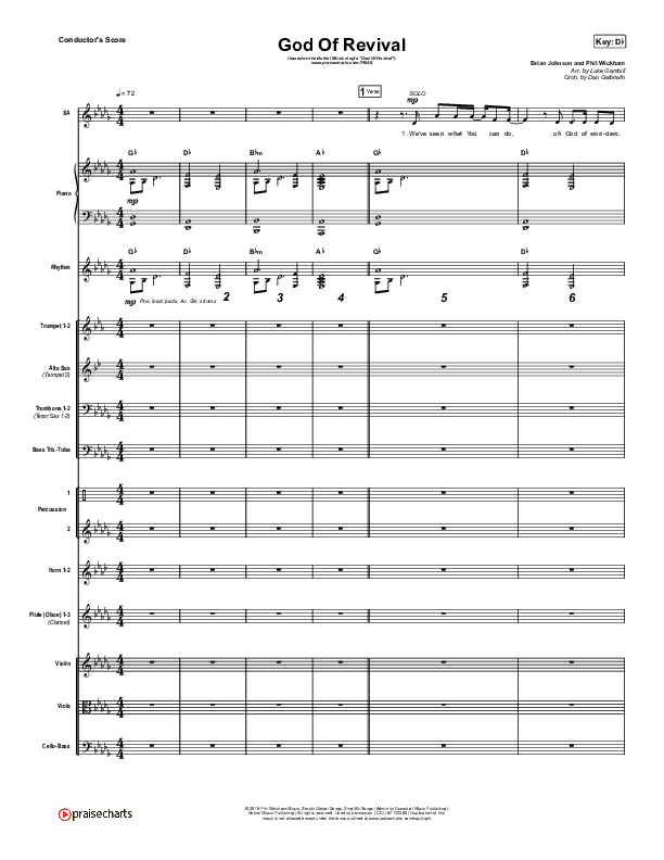 God Of Revival (Choral Anthem SATB) Conductor's Score (Bethel Music / Arr. Luke Gambill)