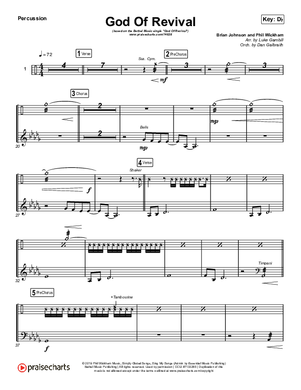God Of Revival (Choral Anthem SATB) Percussion (Bethel Music / Arr. Luke Gambill)