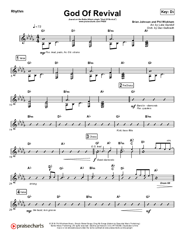 God Of Revival (Choral Anthem SATB) Rhythm Chart (Bethel Music / Arr. Luke Gambill)