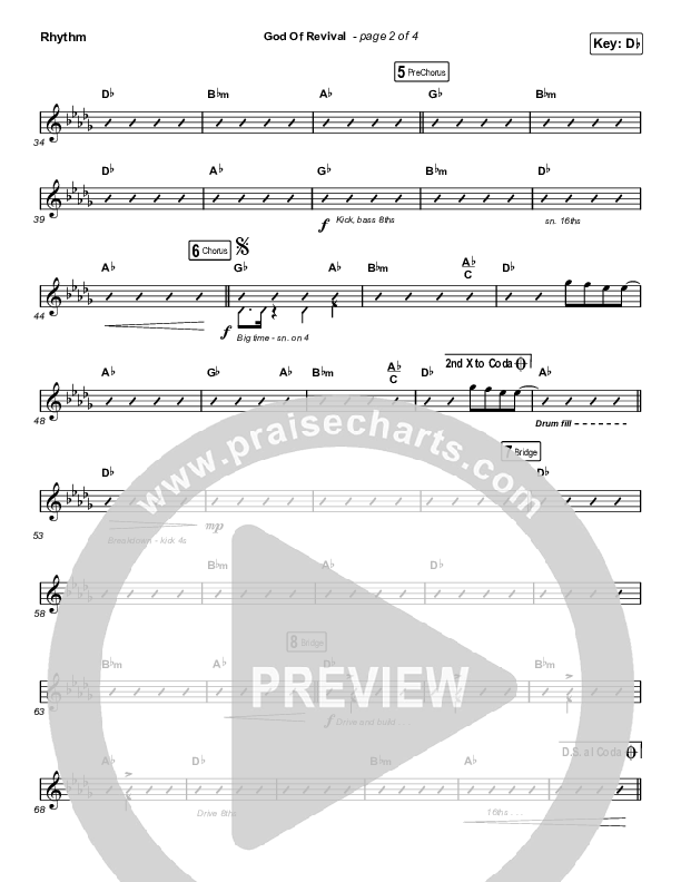 God Of Revival (Choral Anthem SATB) Rhythm Chart (Bethel Music / Arr. Luke Gambill)