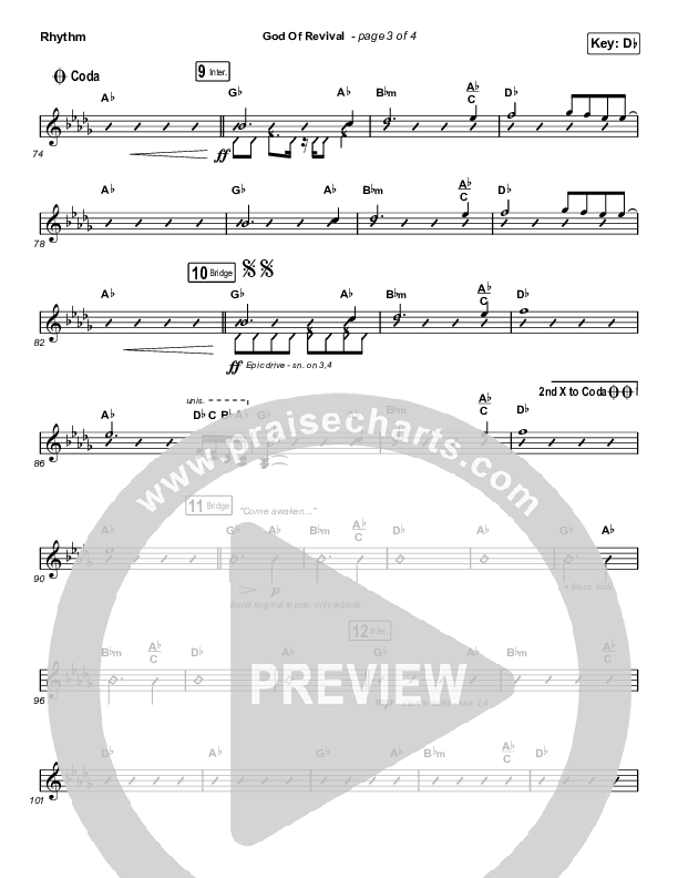 God Of Revival (Choral Anthem SATB) Rhythm Chart (Bethel Music / Arr. Luke Gambill)