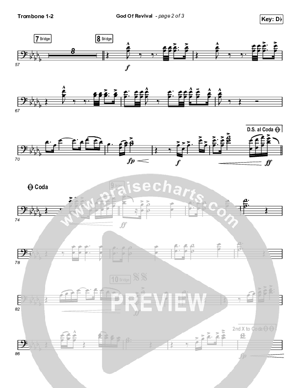 God Of Revival (Choral Anthem SATB) Trombone 1/2 (Bethel Music / Arr. Luke Gambill)