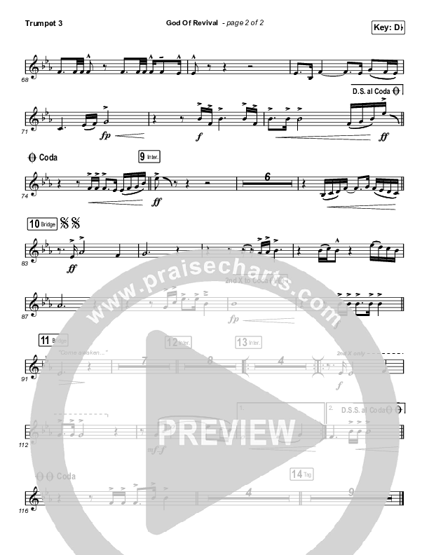 God Of Revival (Choral Anthem SATB) Trumpet 3 (Bethel Music / Arr. Luke Gambill)