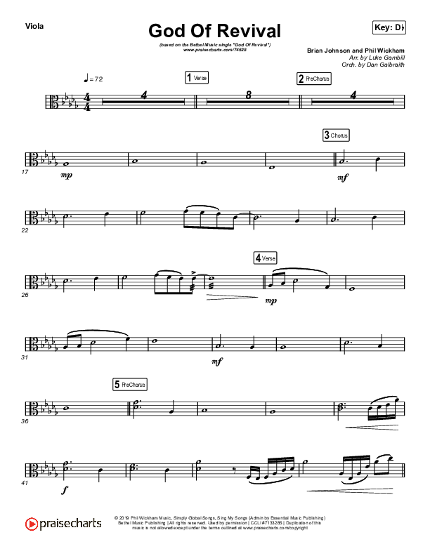 God Of Revival (Choral Anthem SATB) Viola (Bethel Music / Arr. Luke Gambill)