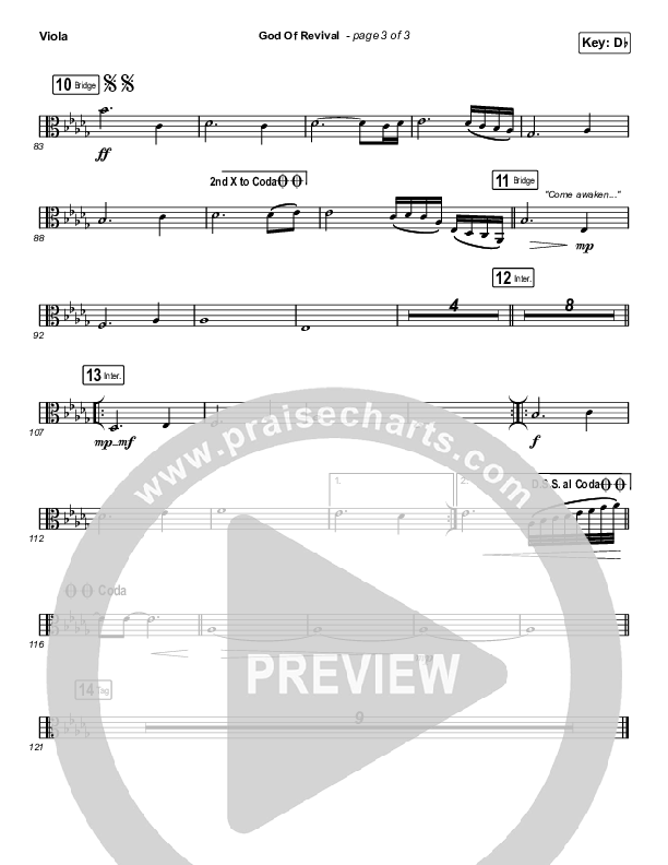 God Of Revival (Choral Anthem SATB) Viola (Bethel Music / Arr. Luke Gambill)