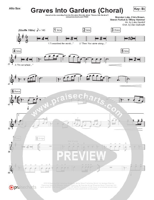 Graves Into Gardens (Choral Anthem SATB) Alto Sax (Elevation Worship / Brandon Lake / Arr. Luke Gambill)