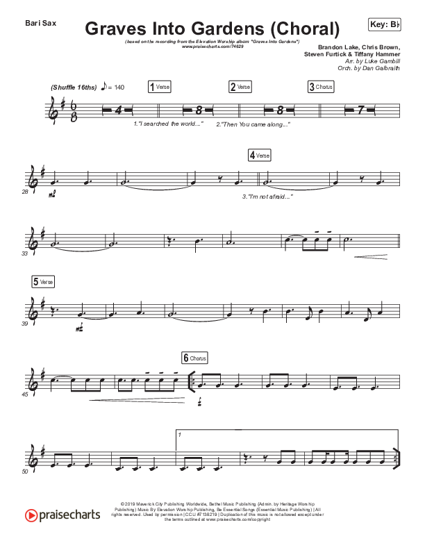 Graves Into Gardens (Choral Anthem SATB) Bari Sax (Elevation Worship / Brandon Lake / Arr. Luke Gambill)
