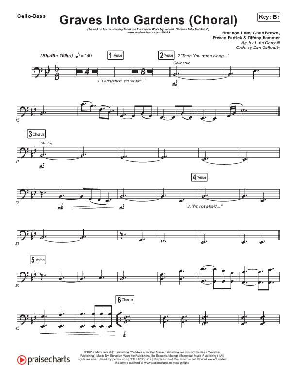 Graves Into Gardens (Choral Anthem SATB) Cello/Bass (Elevation Worship / Brandon Lake / Arr. Luke Gambill)