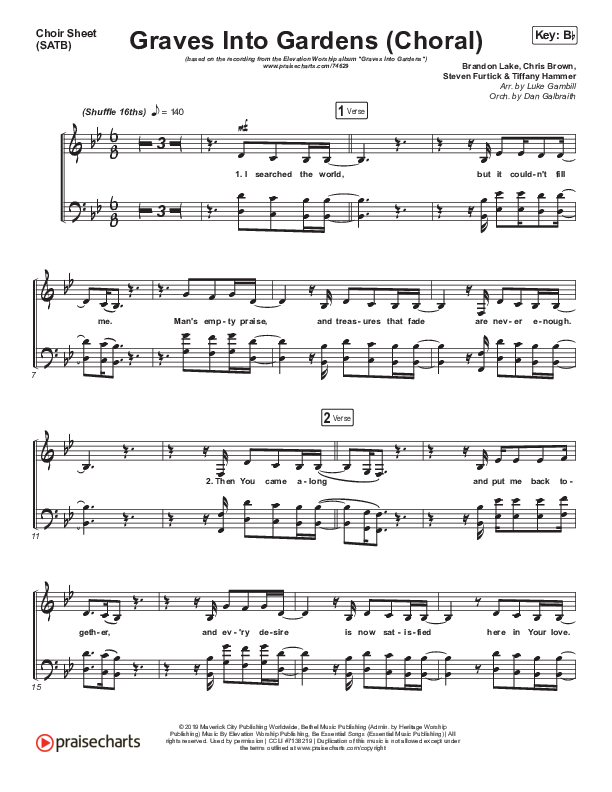 Graves Into Gardens (Choral Anthem SATB) Choir Sheet (SATB) (Elevation Worship / Brandon Lake / Arr. Luke Gambill)