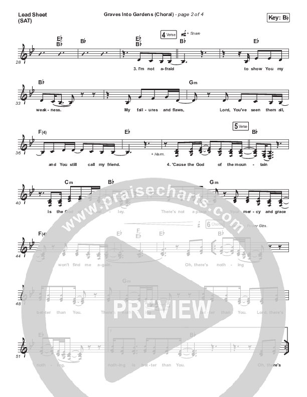 Graves Into Gardens (Choral Anthem SATB) Lead Sheet (SAT) (Elevation Worship / Brandon Lake / Arr. Luke Gambill)