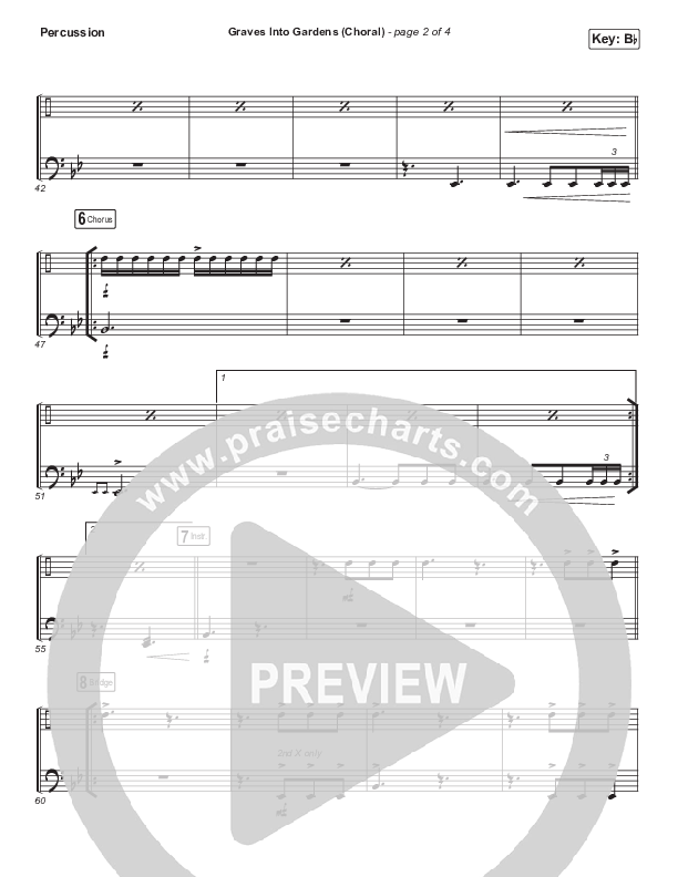 Graves Into Gardens (Choral Anthem SATB) Percussion (Elevation Worship / Brandon Lake / Arr. Luke Gambill)
