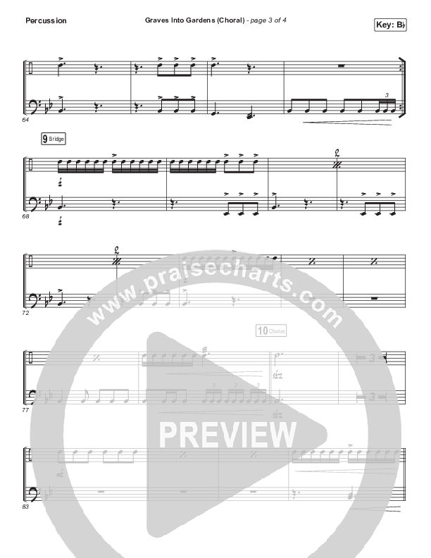 Graves Into Gardens (Choral Anthem SATB) Percussion (Elevation Worship / Brandon Lake / Arr. Luke Gambill)