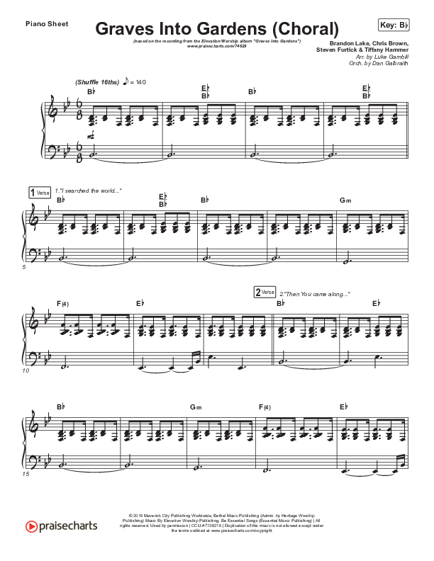 Graves Into Gardens (Choral Anthem SATB) Piano Sheet (Elevation Worship / Brandon Lake / Arr. Luke Gambill)