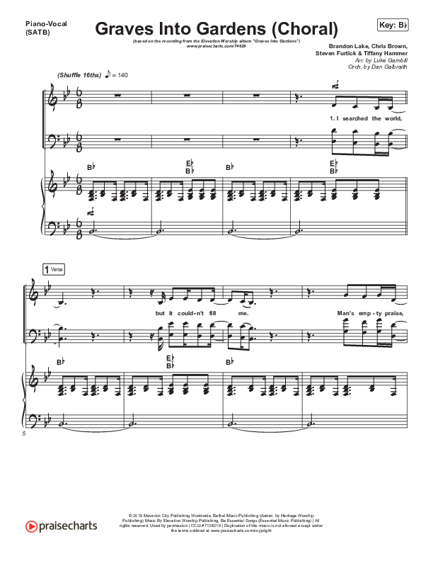 Graves Into Gardens (Choral Anthem SATB) Piano/Vocal (SATB) (Elevation Worship / Brandon Lake / Arr. Luke Gambill)