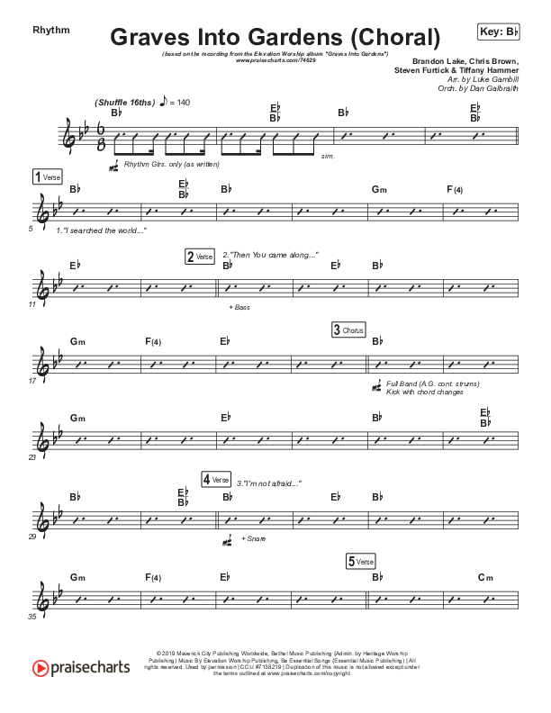 Graves Into Gardens (Choral Anthem SATB) Rhythm Chart (Elevation Worship / Brandon Lake / Arr. Luke Gambill)