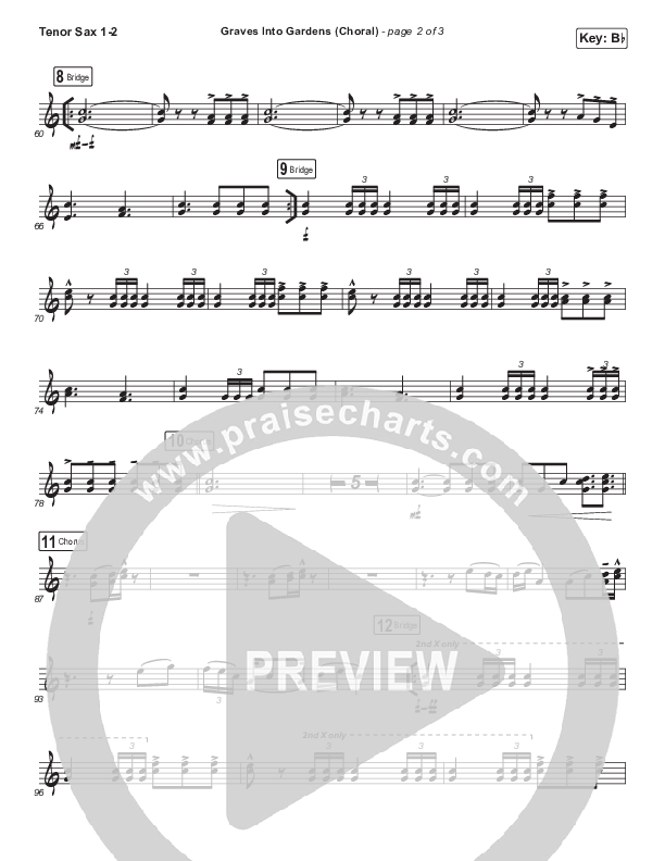 Graves Into Gardens (Choral Anthem SATB) Tenor Sax 1,2 (Elevation Worship / Brandon Lake / Arr. Luke Gambill)