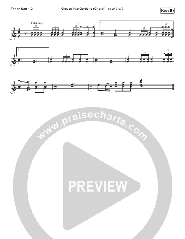 Graves Into Gardens (Choral Anthem SATB) Tenor Sax 1,2 (Elevation Worship / Brandon Lake / Arr. Luke Gambill)
