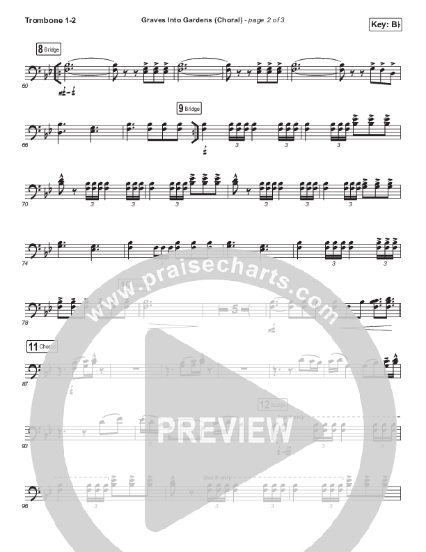 Graves Into Gardens (Choral Anthem SATB) Trombone 1,2 (Elevation Worship / Brandon Lake / Arr. Luke Gambill)